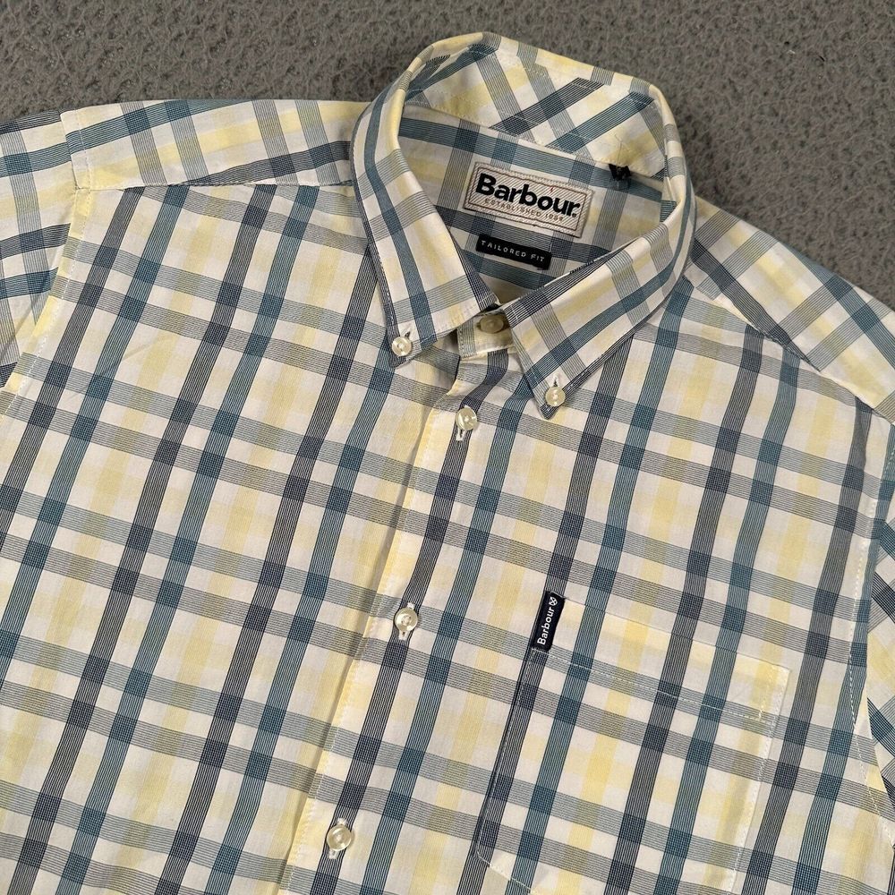 Barbour Tattersall Shirt Mens Small Multi Color Plaid‎ Tailored Fit Cotton SS